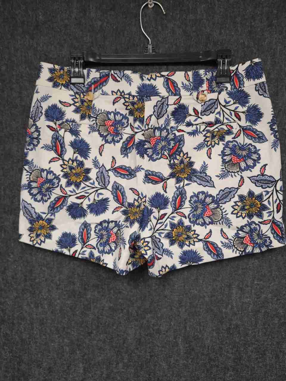 Loft Women's White Blue Botanical Floral Print Rivera Chino Shorts Sz 6