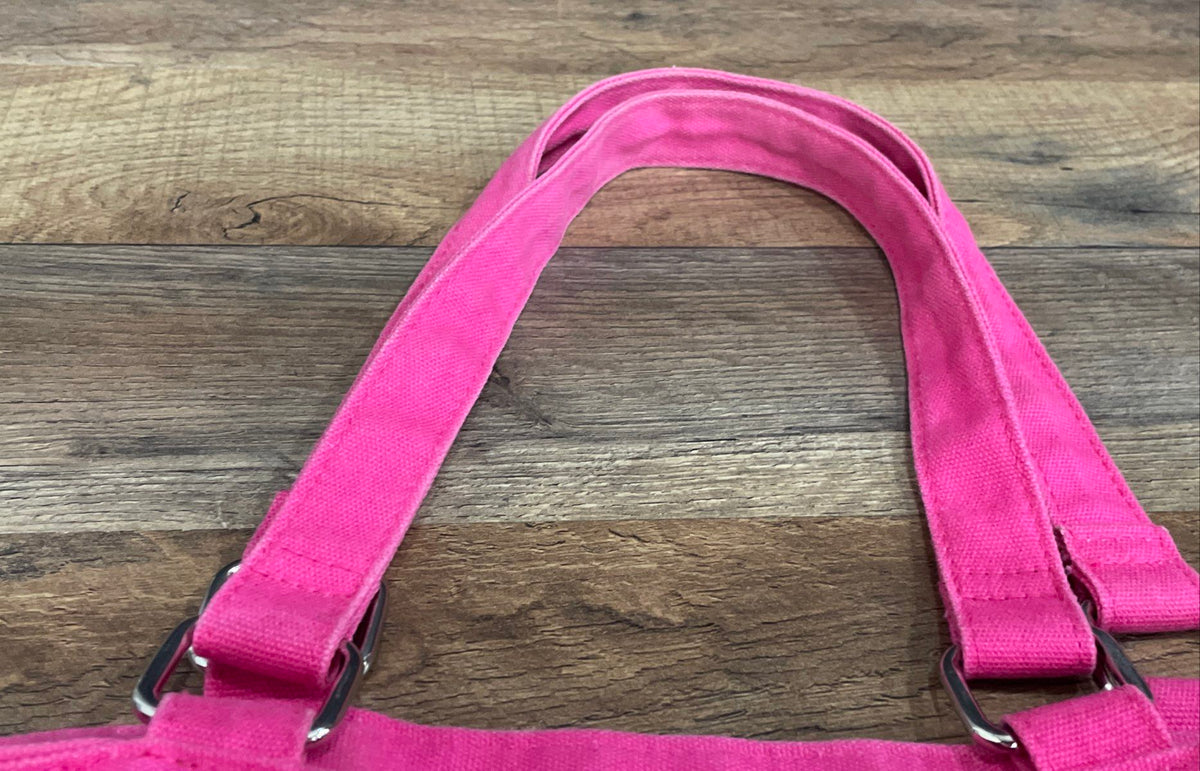 Victoria's Secret Pink Canvas Sequin Stripe Tote Bag Large Silver Hardware