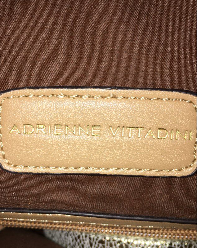 Adrienne Vittadini Beige Ostrich Embossed Satchel Handbag Gold Hardware