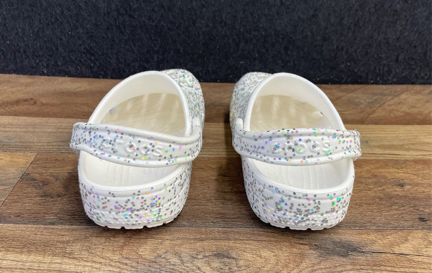 Crocs Classic Star Glitter White Iridescent Clog Youth Junior Size J3
