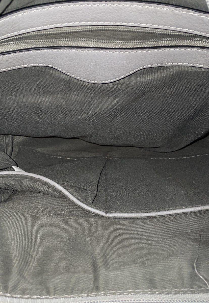 Grey Pebbled Faux Leather Crossbody Shoulder Bag Gold Hardware Large Tote