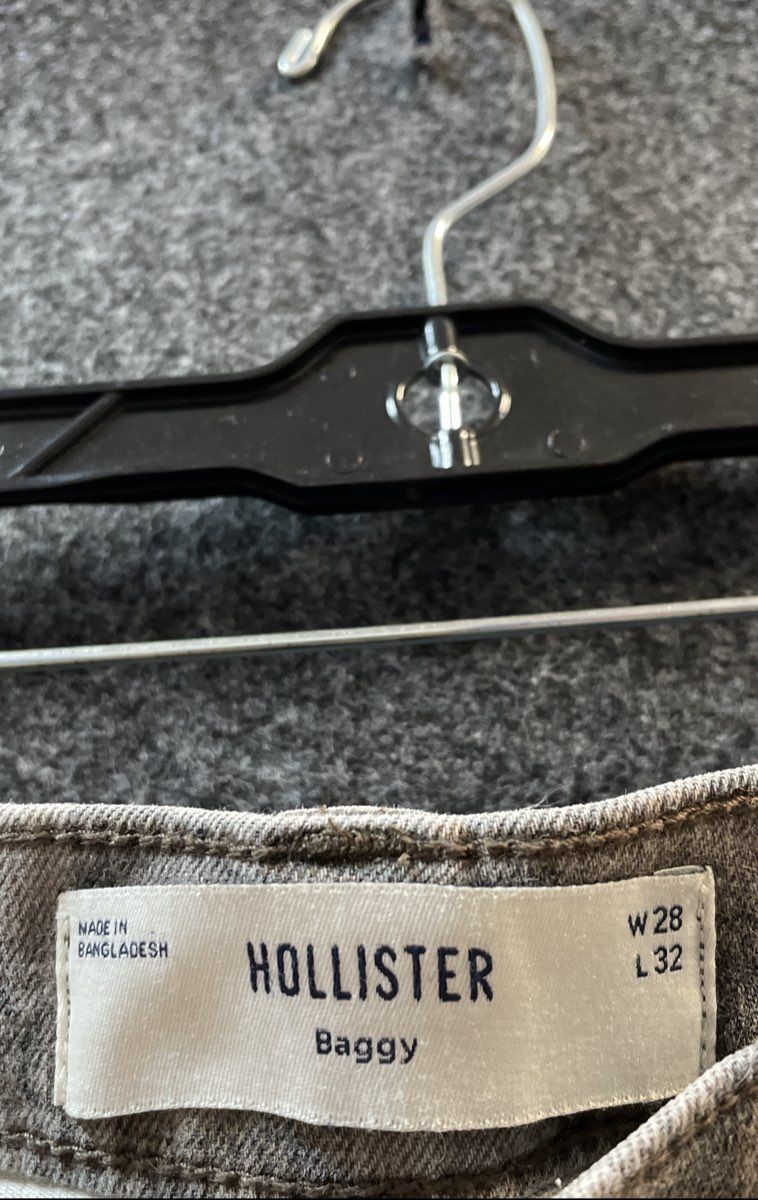 Hollister Men's Baggy Jeans Gray Acid Wash Leaf Print Carpenter Denim Sz 28x32