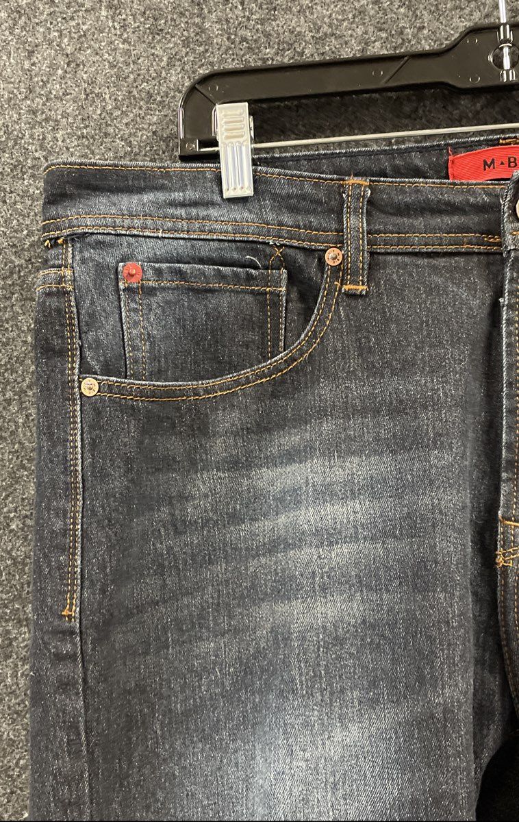 MBX Men's Dark Wash Blue Slim Fit Stretch Whiskered Distressed Jeans Sz 36x30