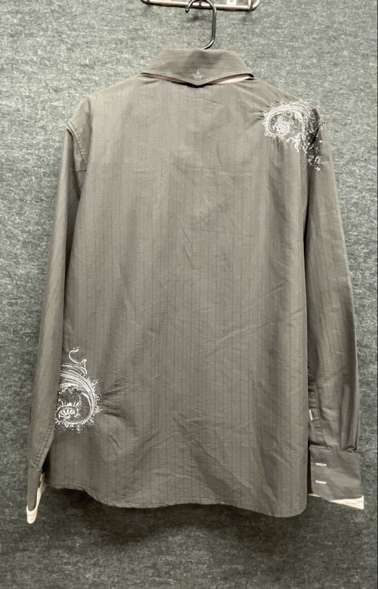 English Laundry Men's Gray Embroidered Paisley Pleated Bib Button Up Shirt XL