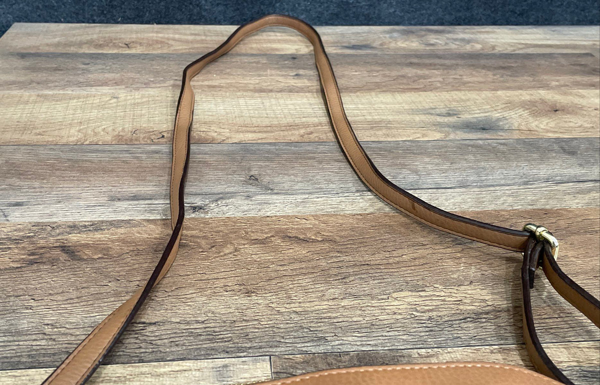 Jessica Simpson Brown Leather Bow Front Crossbody Bag Gold Hardware