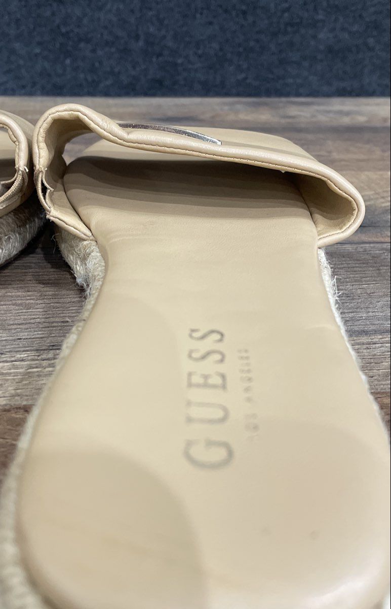 Guess Cream Espadrille Logo Slide Sandals Women's Size 10