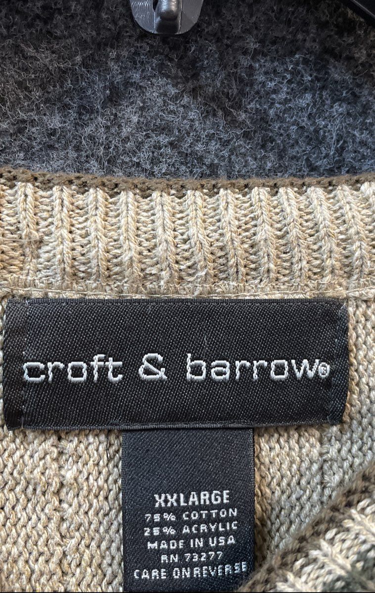 Vintage 90s Croft & Barrow Men's Tan Wildlife Embroidered Striped Sweater Sz XXL