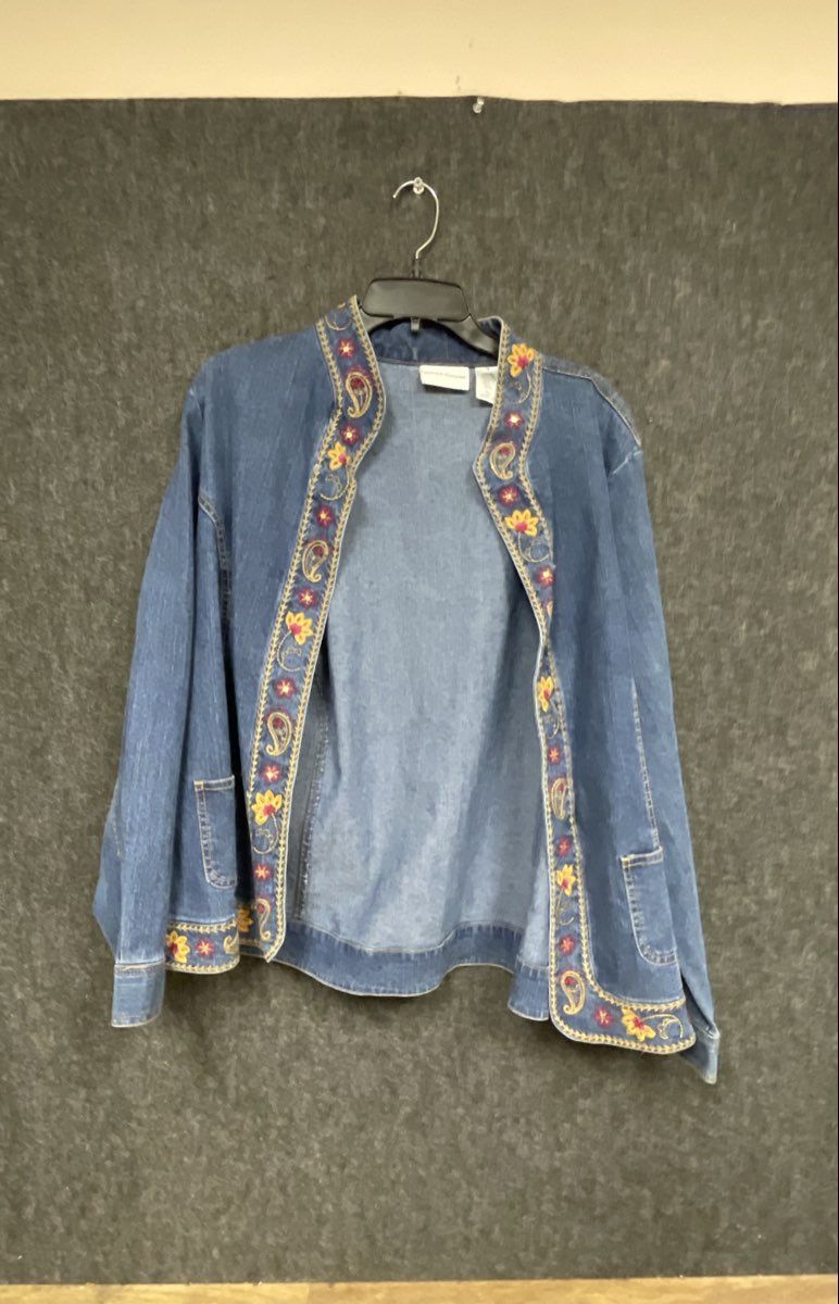 Vintage Y2K Alfred Dunner Women's Blue Denim Paisley Embroidered Jacket Sz 18