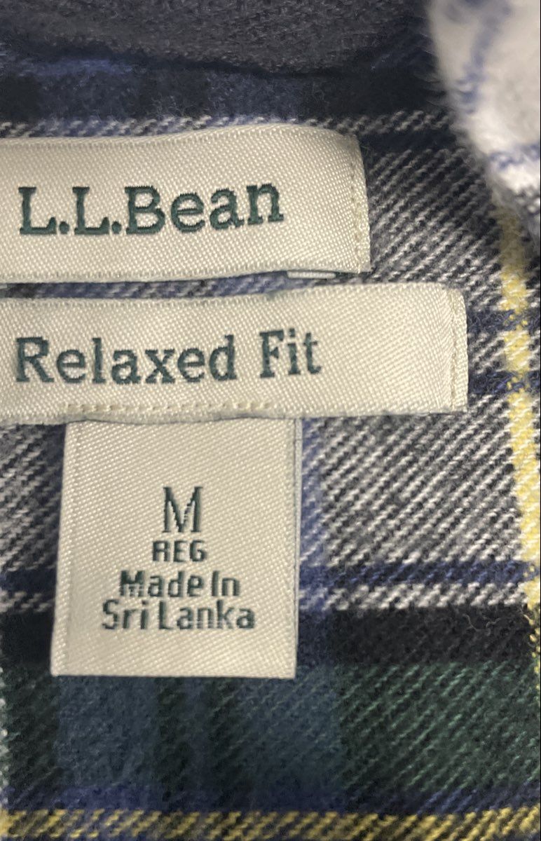 L.L.Bean Men's 1/4 Zip Pullover Flannel Shirt Blue Green Plaid Relaxed Fit Sz M