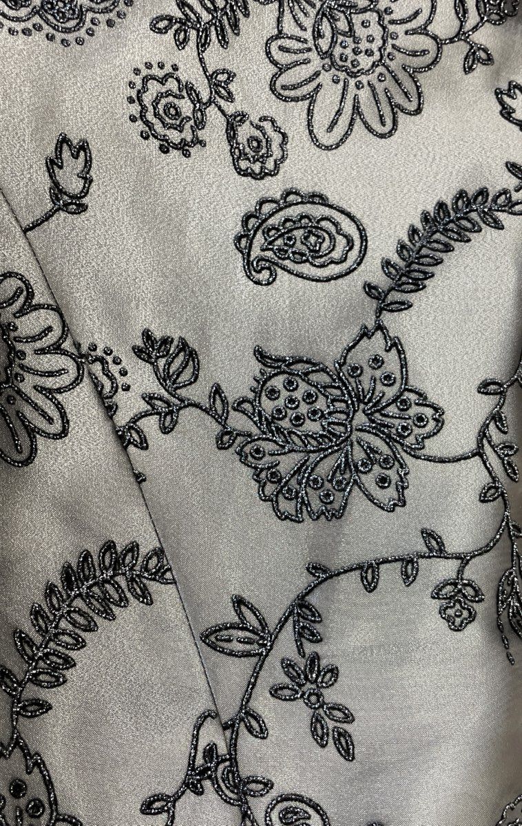 R&M Richards Women's Metallic Gray Floral Embellished Sheer Sleeve Jacket Sz 8