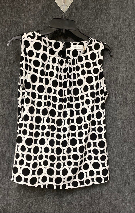 Calvin Klein Women's Black White Geometric Circle Sleeveless Blouse Sz M