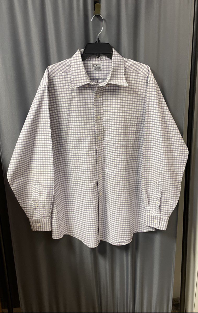 LL Bean Men's Red Blue Plaid Wrinkle Resistant Cotton Dress Shirt Sz 17-35