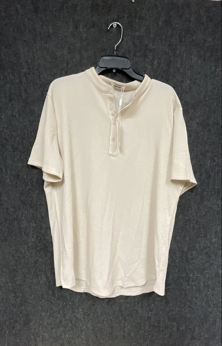 Coofandy Men's Henley Shirt Cream Short Sleeve Textured Waffle Knit Size L NWT