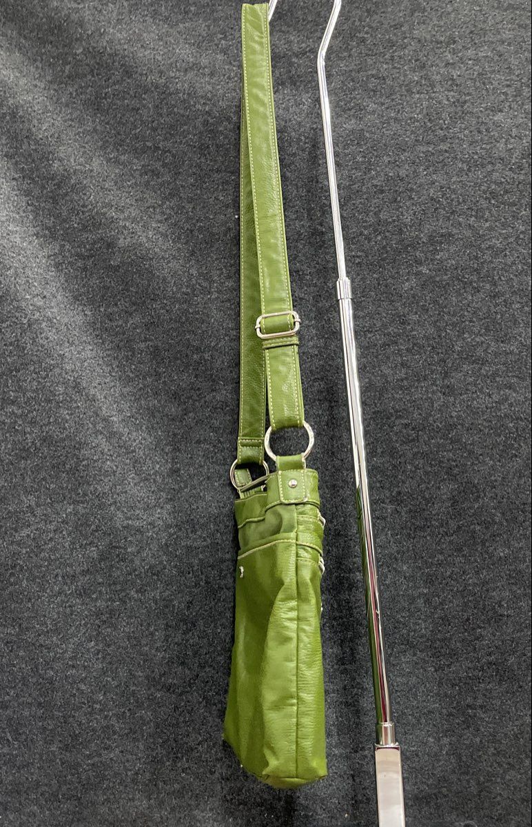 Franco Sarto Green Leather Crossbody Messenger Bag Silver Hardware Multi-Pocket