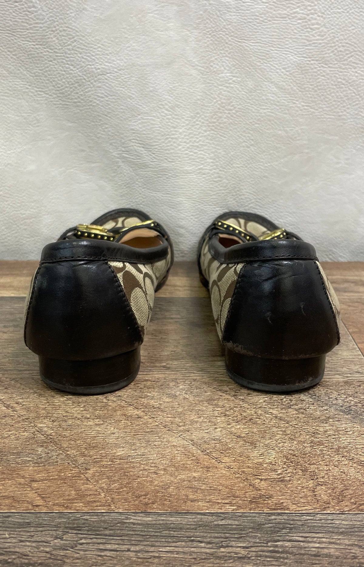 Coach Ella Signature C Khaki Brown Jacquard Loafers Moccasin Flats Size 7.5 B