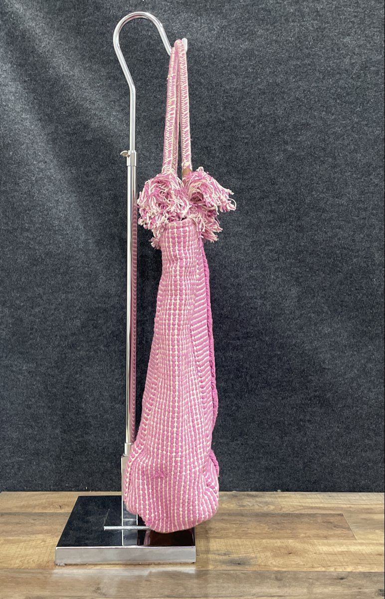 Nadia B Pink Woven Handcrafted Diamond Pattern Tote Bag Large Tassels