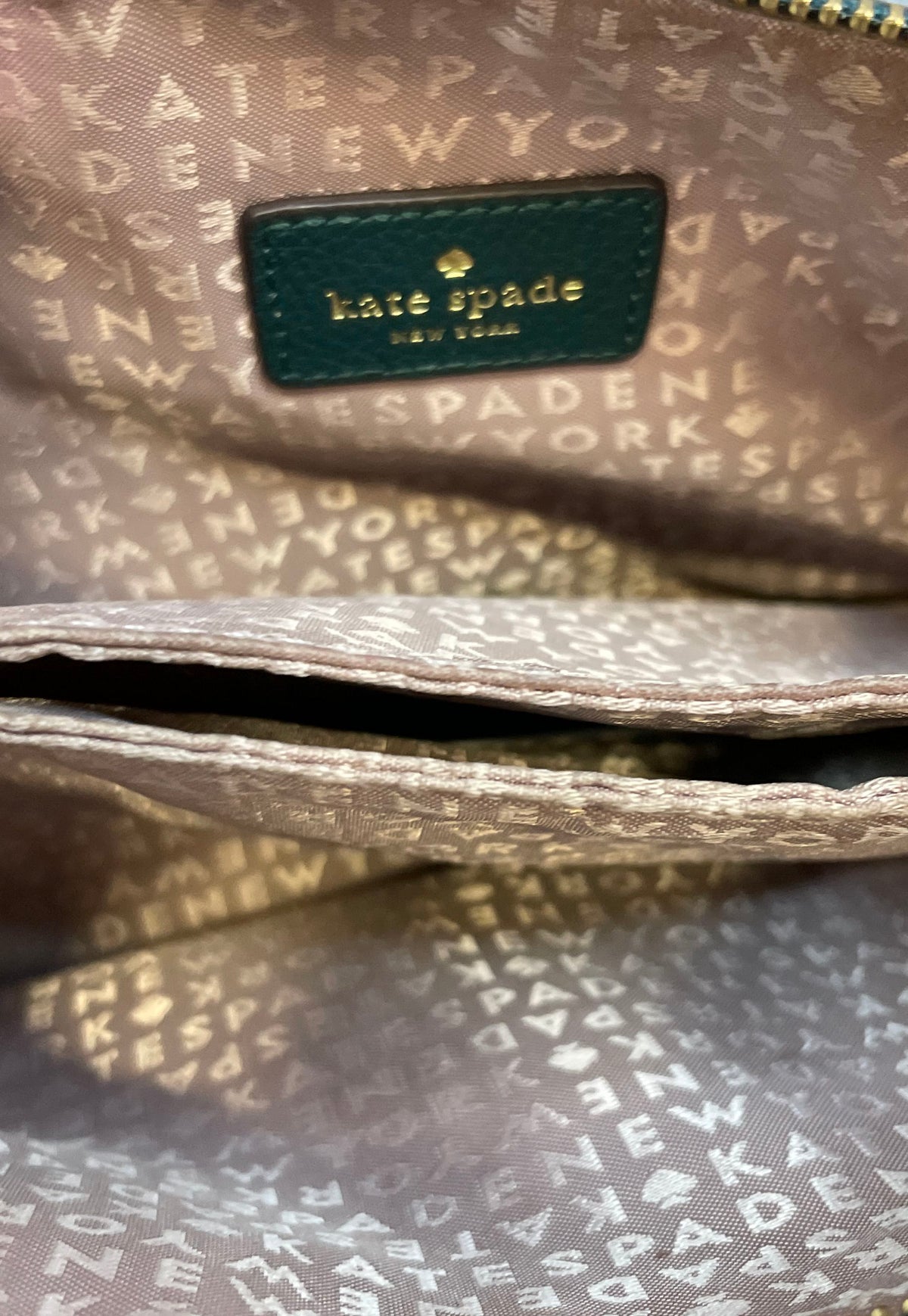 Kate Spade Dark Green Pebbled Leather Triple Gusset Crossbody Gold Hardware
