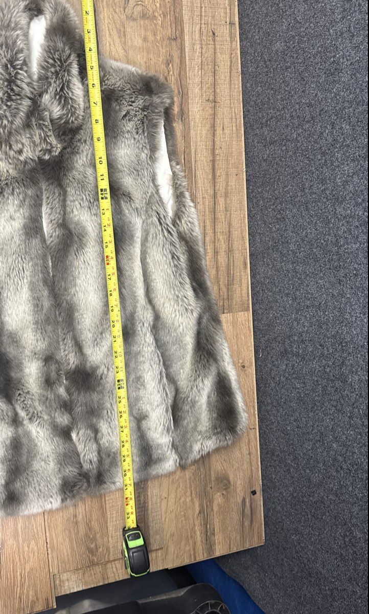 Women's Gray Faux Fur Full Zip Vest Sleeveless Stand Collar Plush