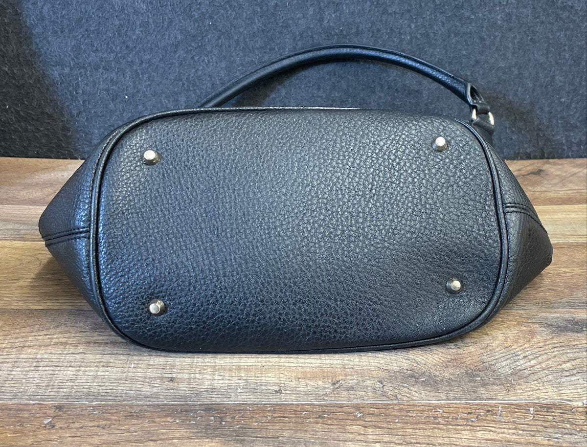 DKNY Black Pebbled Leather Drawstring Bucket Bag Gold Tone Hardware