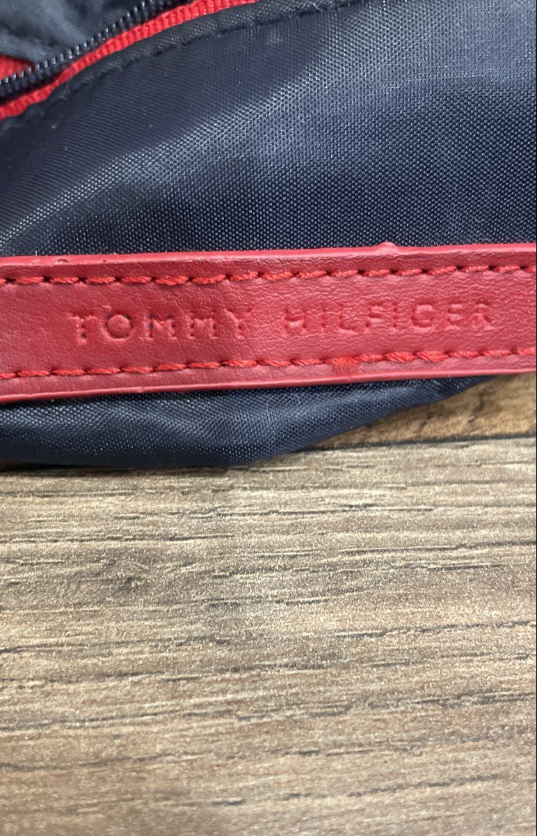 Tommy Hilfiger Green Monogram Fabric Black Leather Mini Crossbody Purse Bag