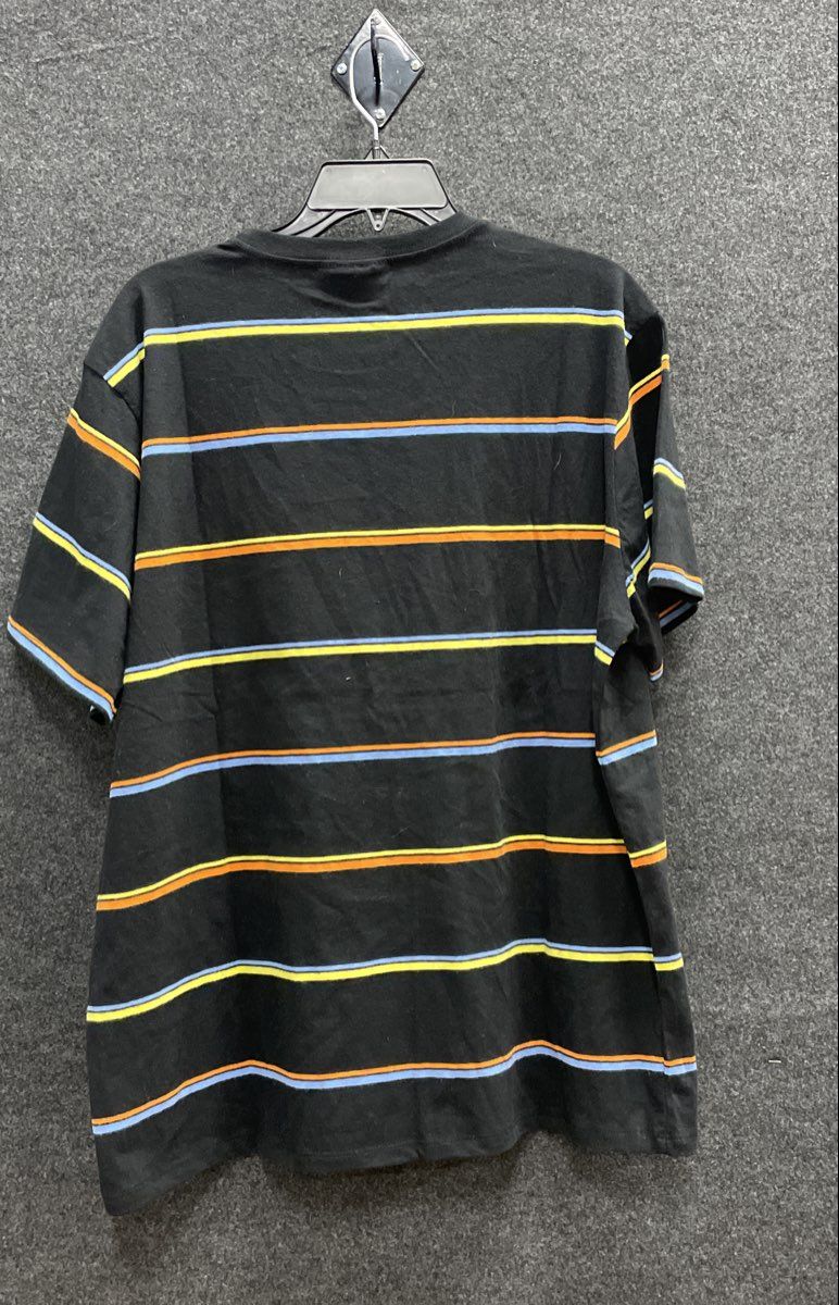 Von Dutch Striped Graphic Patch Logo T-Shirt Black Blue Orange Sz XL