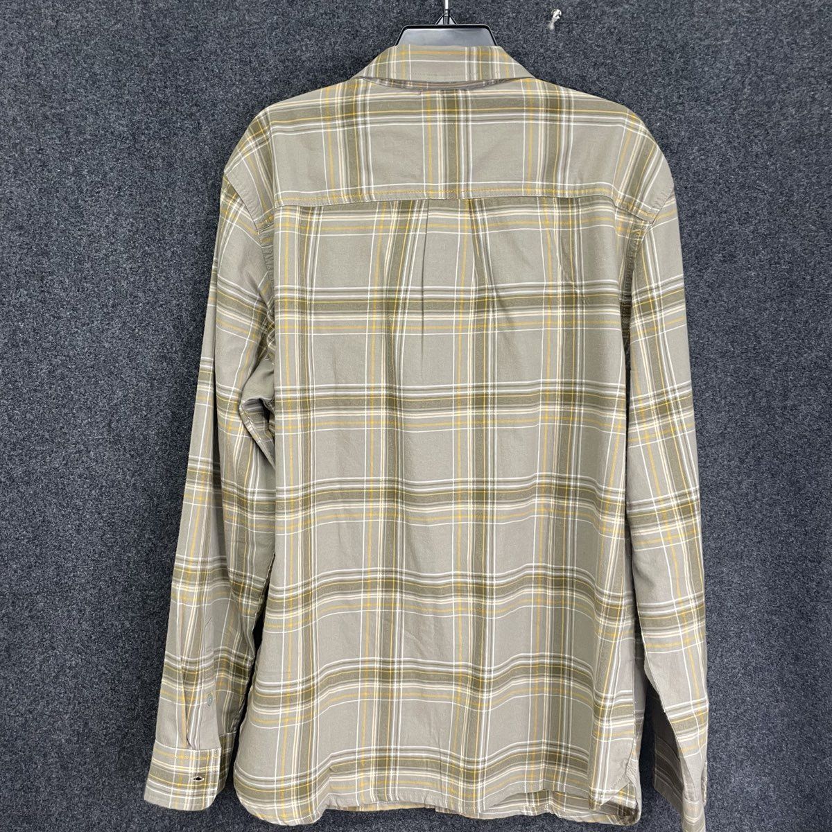 Prana Men's Slim Fit Plaid Organic Cotton Blend Button Up Shirt Tan Gray Sz XL