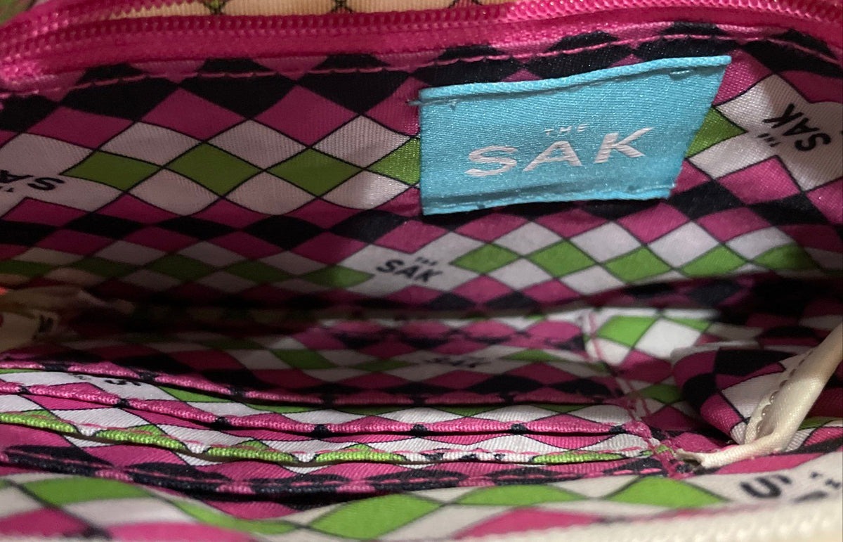 The Sak White Woven Crossbody Bag Adjustable Strap Silver Hardware