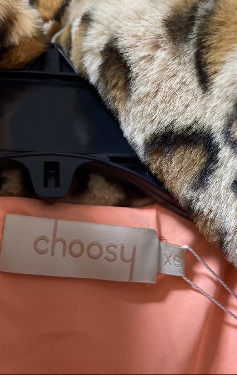 Choosy Women's Copper Leopard Faux Fur Mixed Media Puffer Jacket Sz S