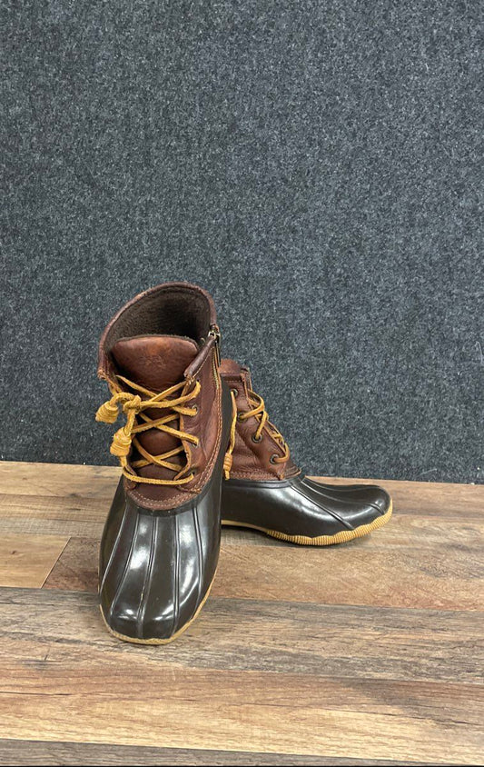 Sperry Saltwater Brown Black Leather Rubber Waterproof Duck Boots Women's Size 7
