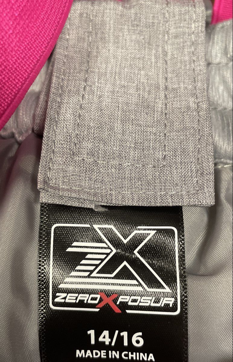 ZeroXposur Girls Gray Insulated Snow Pants Pink Suspenders Sz 14/16 NWT