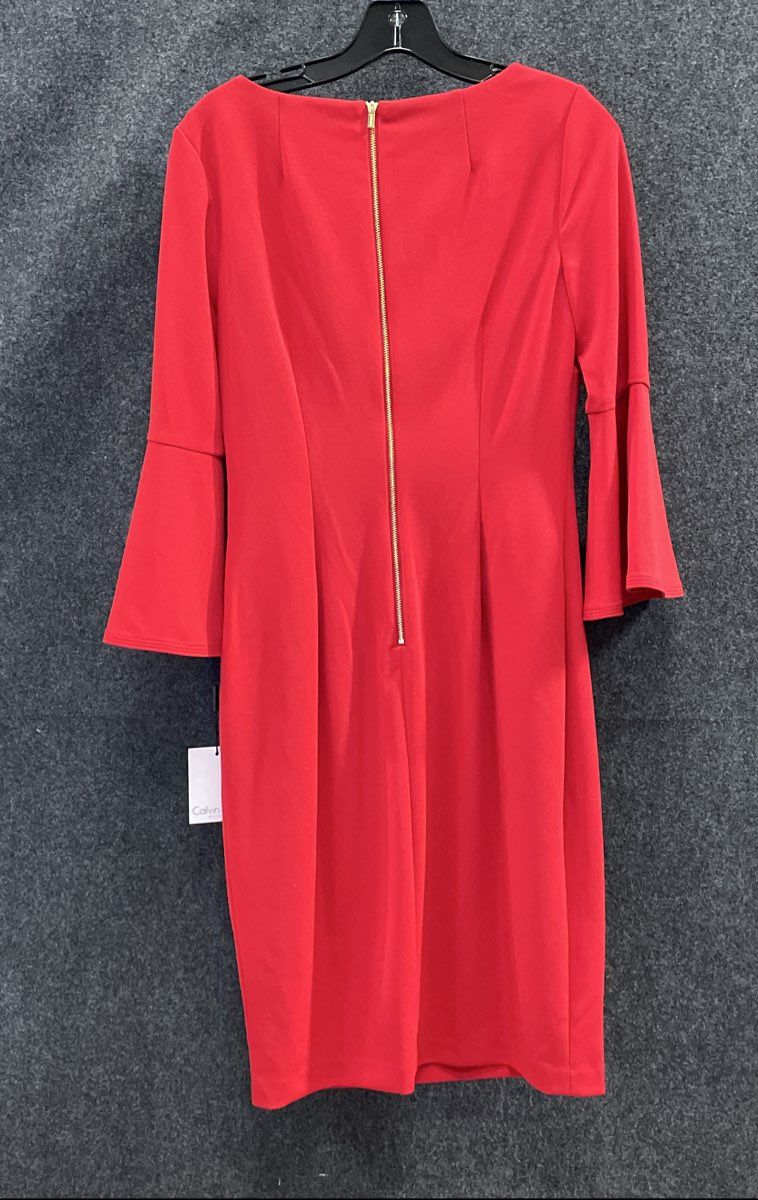 Calvin Klein Women's Red Flared Bell Sleeve Sheath Dress Back Zip NWT Sz 6