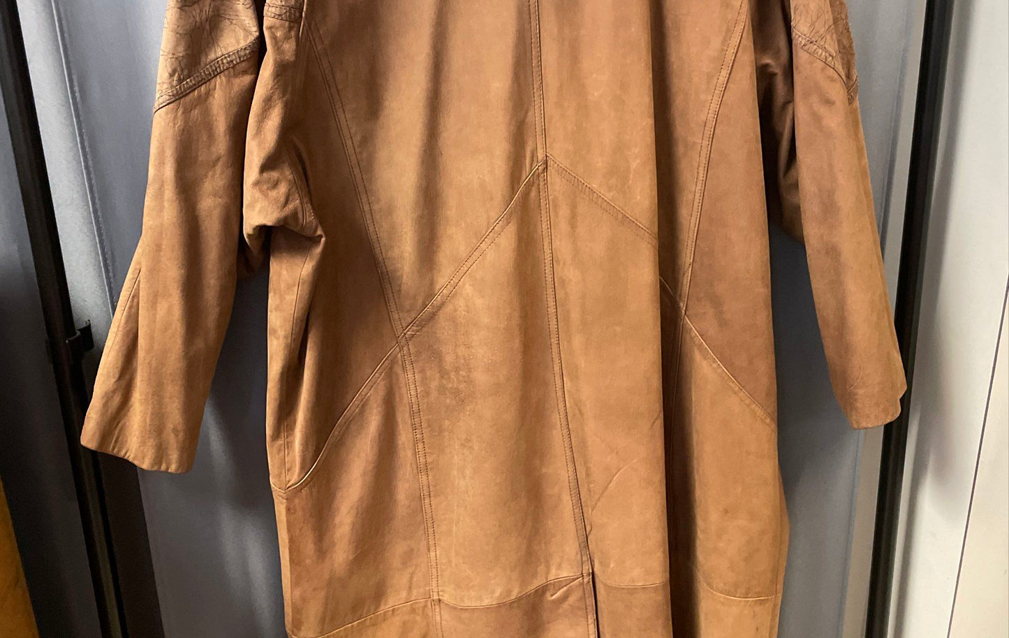 Vintage 90s G-III Men's Brown 100% Leather Long Trench Overcoat Sz 3X