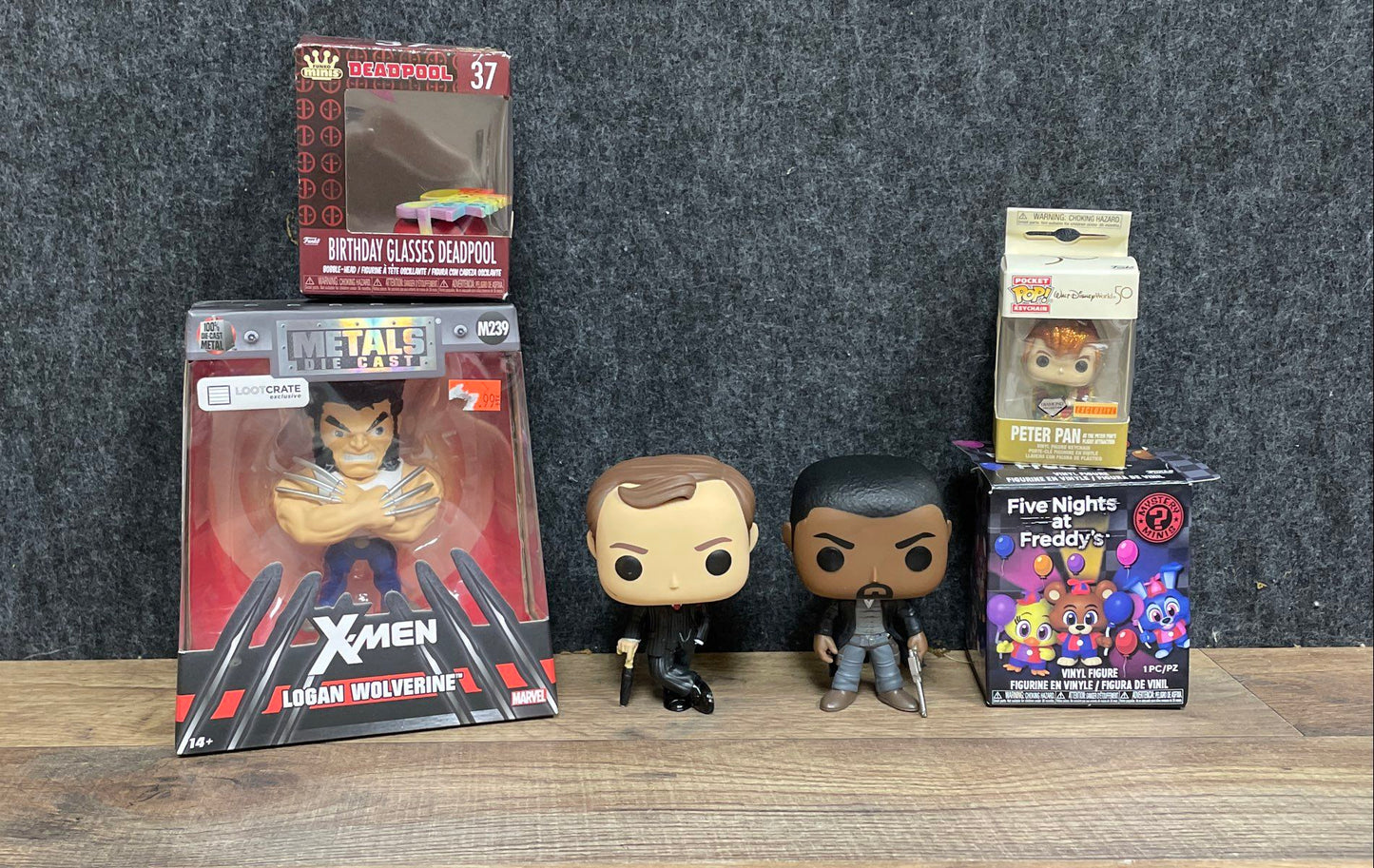 Wolverine Metals + Funko Pop James Bond Peter Pan 6 Figure Lot Marvel Disney