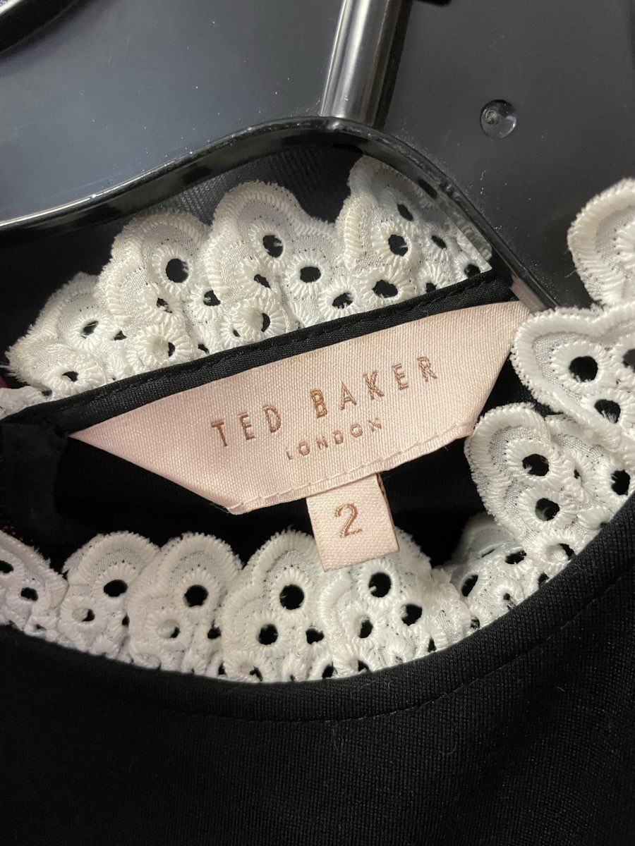 Ted Baker London Women's Blussum Black A-Line Short Sleeve Lace Trim Dress Sz 2