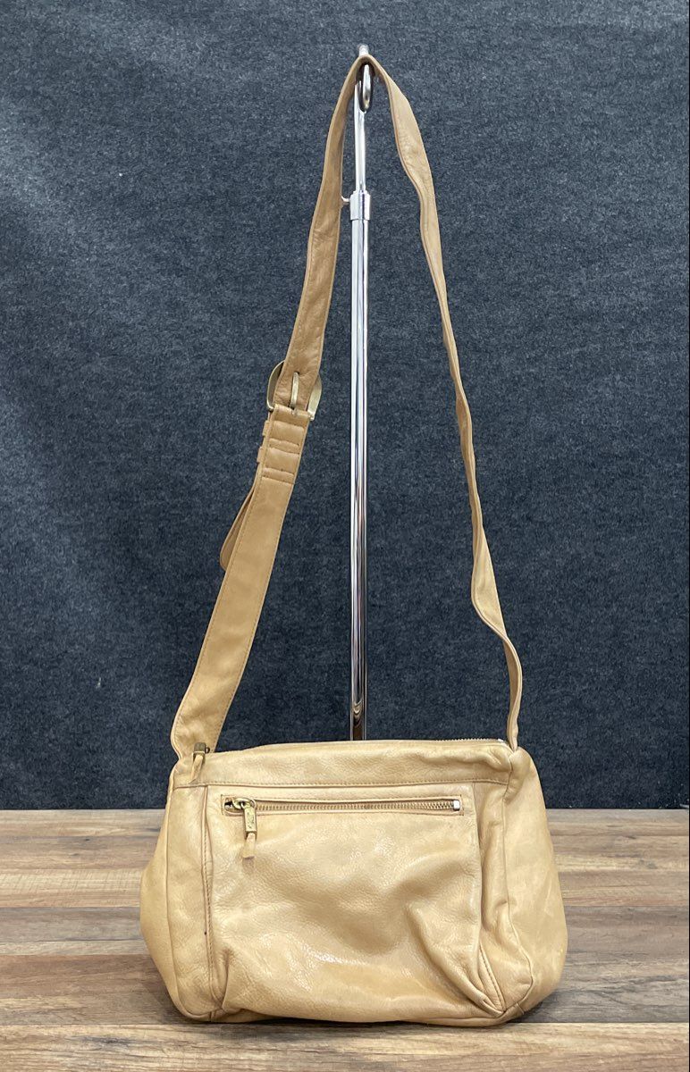 Stone Mountain Tan Vintage 90s Pebbled Leather Crossbody Bag Brass Hardware