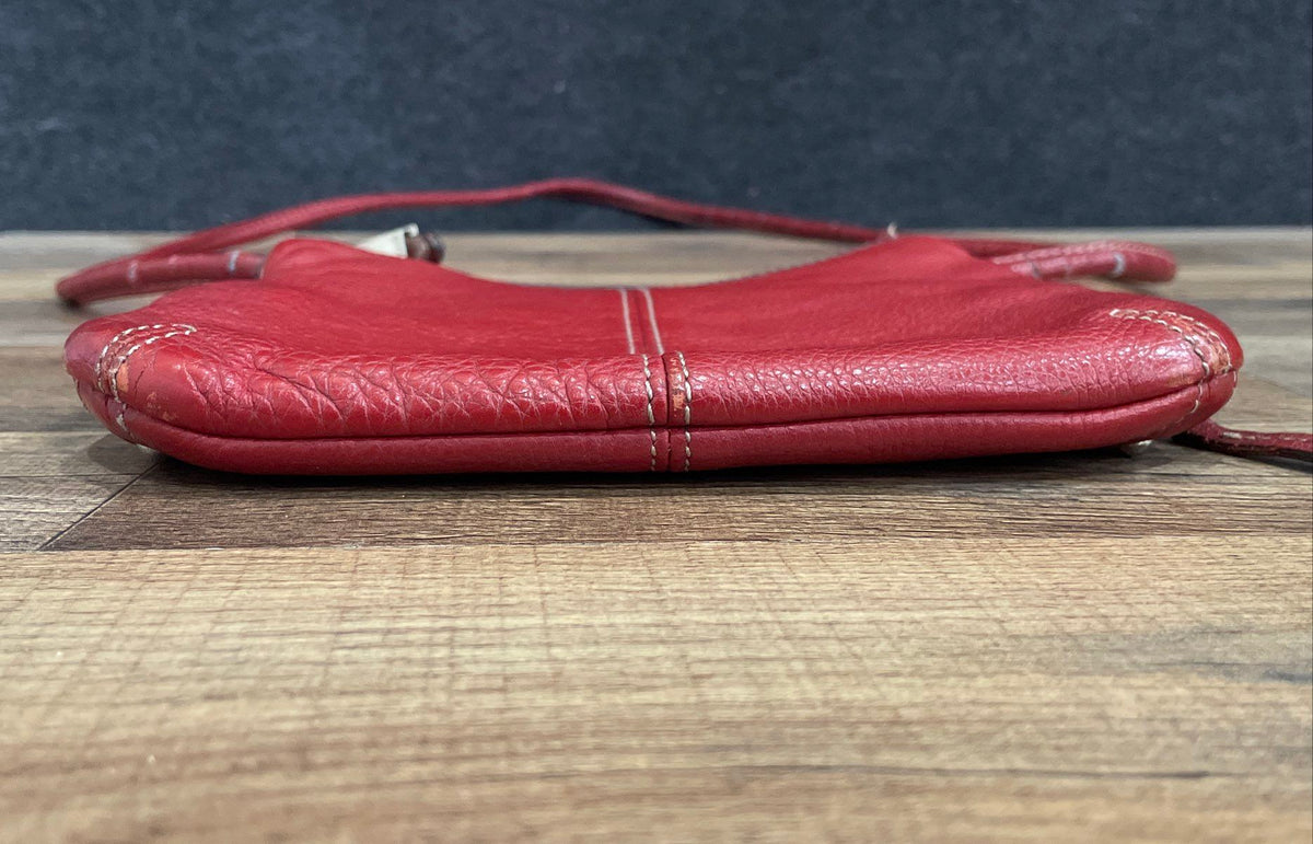Tignanello Red Pebbled Leather Crossbody Bag Handbag Silver Hardware