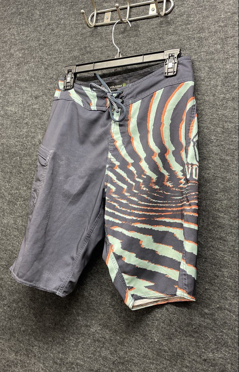 Volcom Men's Mod-Tech Board Shorts Gray Mint Orange Swirl Graphic Size 28
