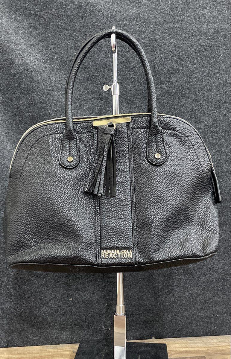 Kenneth Cole Reaction Black Pebbled Faux Leather Tassel Dome Satchel Bag