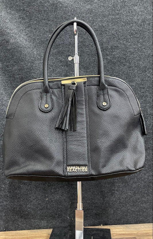 Kenneth Cole Reaction Black Pebbled Faux Leather Tassel Dome Satchel Bag