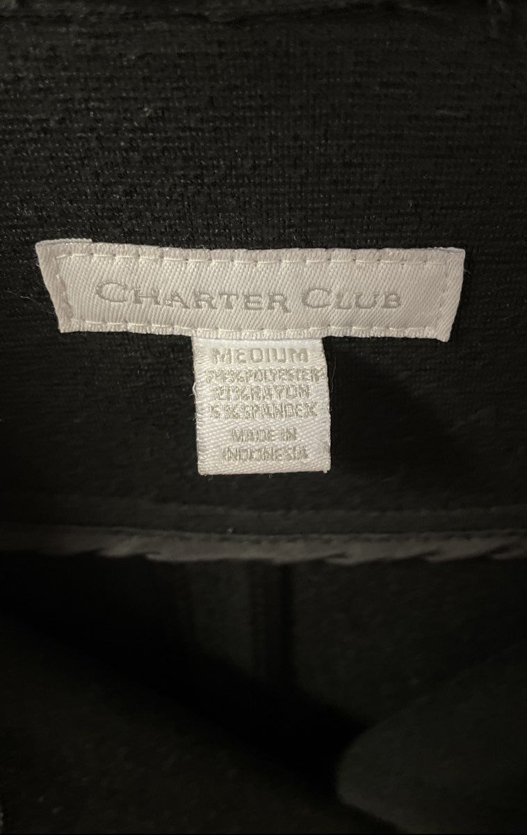 Charter Club Women's Black Knit Jacket Gold Button Pockets Elastic Back Sz M