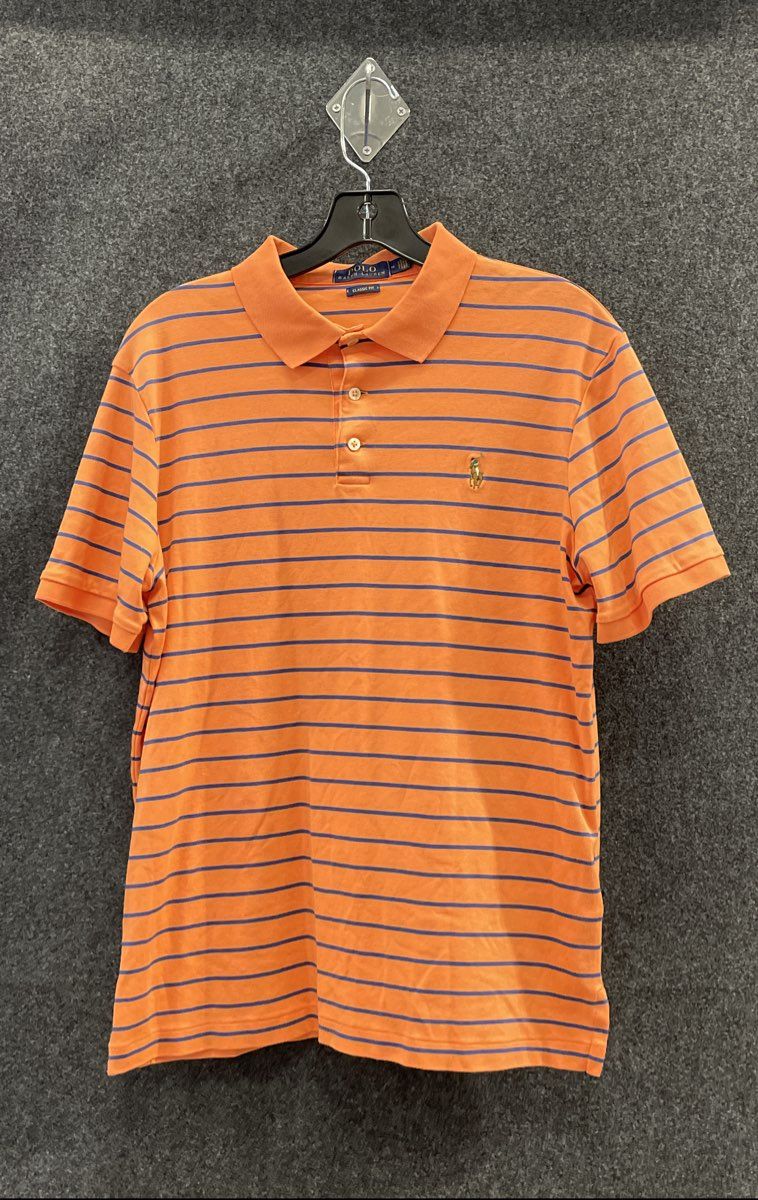 Polo Ralph Lauren Men's Orange Blue Striped Classic Fit Cotton Polo Shirt Sz M