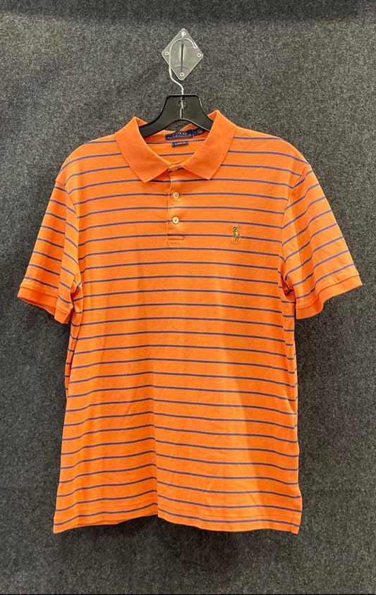 Polo Ralph Lauren Men's Orange Blue Striped Classic Fit Cotton Polo Shirt Sz M