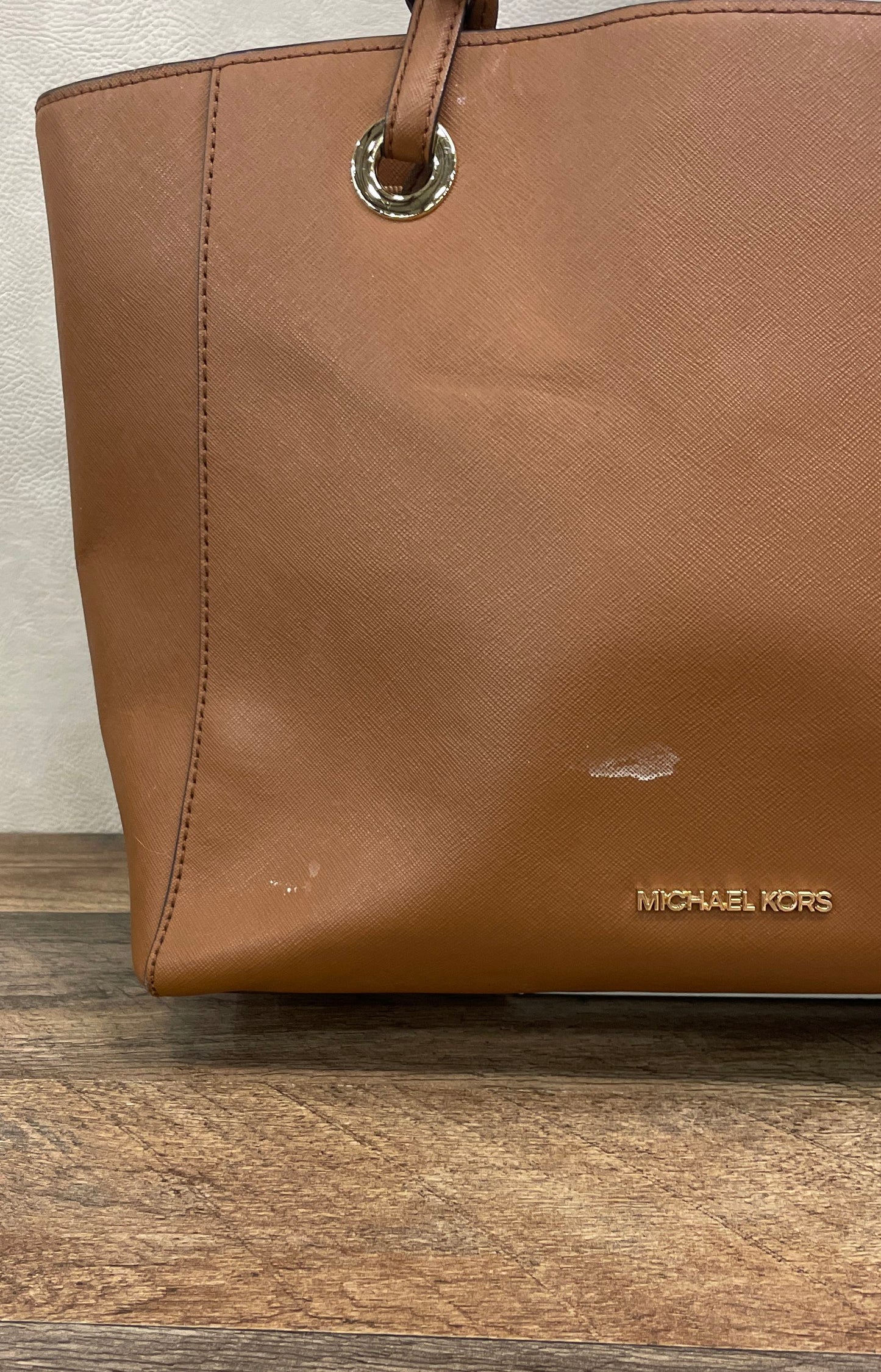 Michael Kors Large Brown Saffiano Leather Tote Bag Gold Hardware