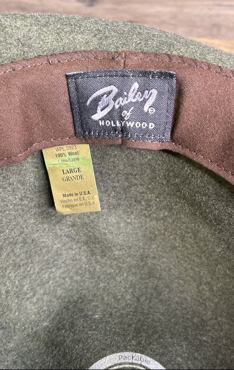 Bailey of Hollywood Men's Fedora Hat Dark Green LiteFelt Wool Packable USA Sz L
