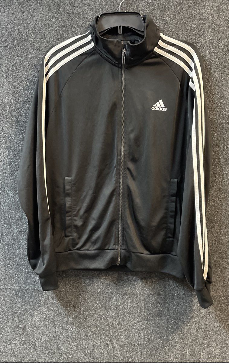 Adidas Men's Black Full Zip 3-Stripe Essentials Track Jacket Size M