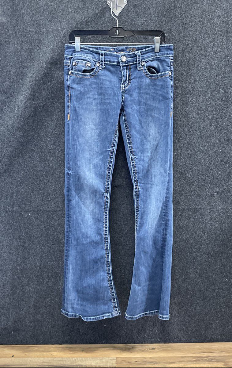 Seven7 Women's Blue Bootcut Jeans Contrast Stitch Embroidered Pockets Sz 28