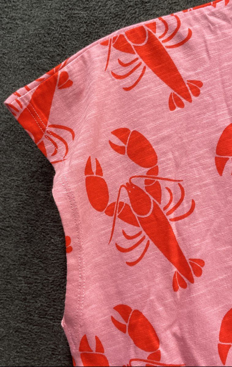 Boden Women's Pink Red Lobster Print Slub Cotton Cap Sleeve T-shirt NWT Sz S
