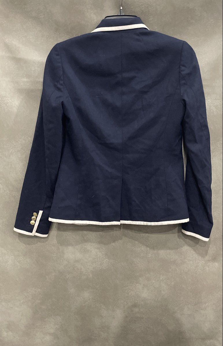 J. Crew Women's Navy Blue Schoolboy Blazer White Piping Gold Buttons Sz 00