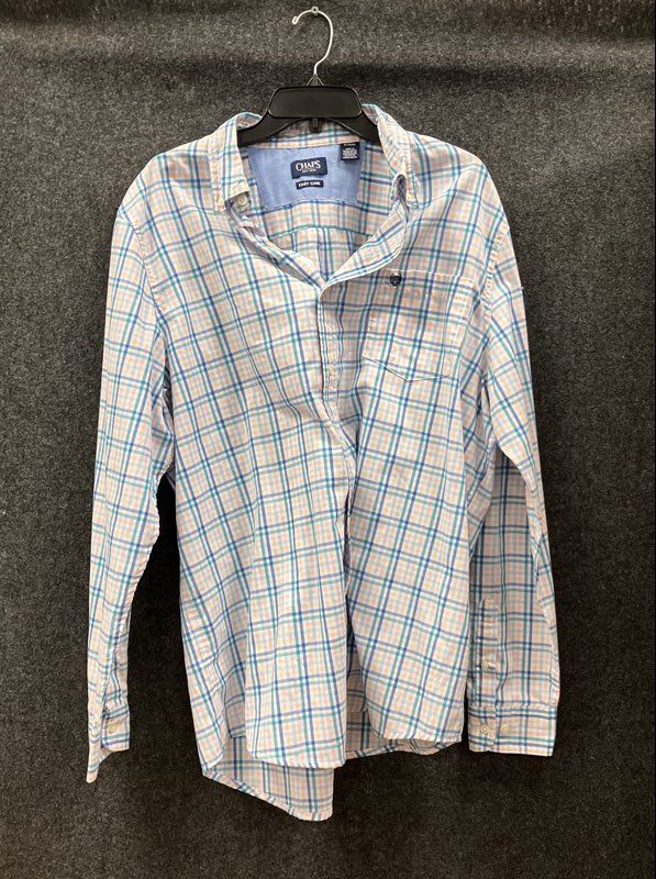 Chaps Men's Long Sleeve Button Down Shirts Lot of 3 Plaid Pinstripe Check Sz L