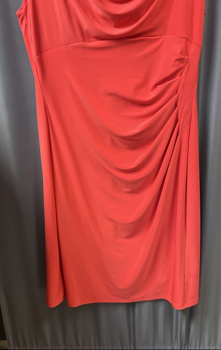 Lauren Ralph Lauren Women's Coral Cowl Neck Side Ruched Jersey Dress Size 16